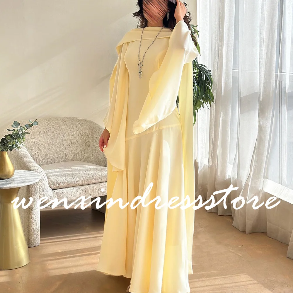 Customized Elegant Chiffon Off the Shoulder Evening Dress Fashion Boat Neck Straight Long Sleeves Floor Length Celebrity Gowns