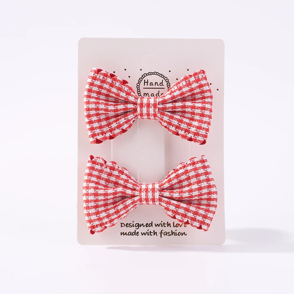 2Pcs/Set Baby Girls Mini Bows Print Hairclips Kids Cute Plaid Hairpins Headwear Sweet Barrettes Lovely Babe Hair Accessories