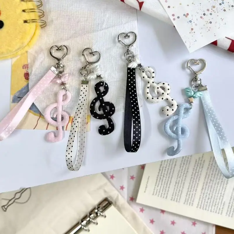 Y2K Aesthetic Keychain Holder Cute Sweet Polka Dot Striped Star Music Note Pattern for Backpack Decor Girls Birthday Gift