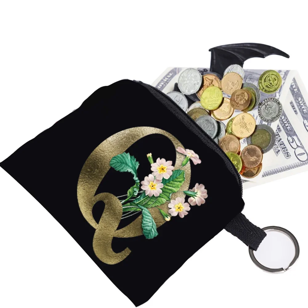 Coin Purse Mini Wallet Change Bag Pouch Boys Girls Money Key Organizer Bag Credit Card Holder Case Golden Flower Pattern Series