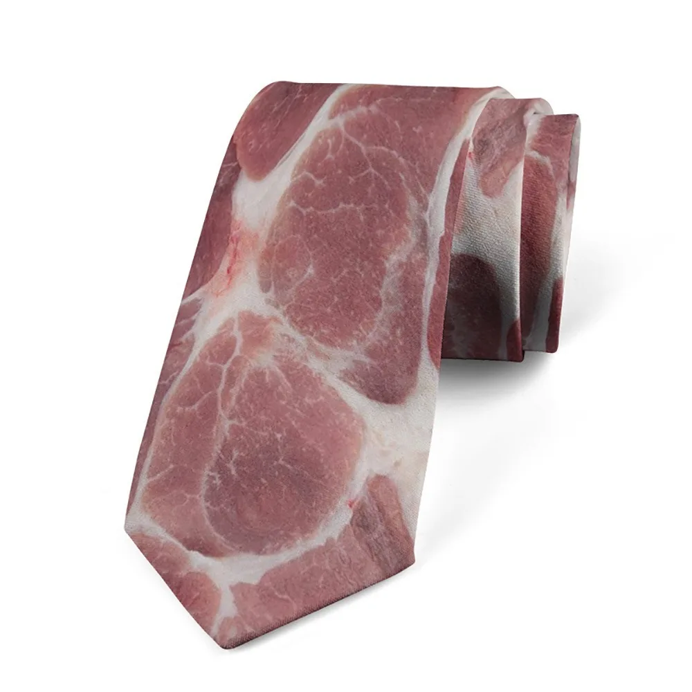 8cm Meat Style Design Tie Adjustable Narrow Hot Food Printing Tie Hand Tied Soft Steak Food Printing Men Necktie