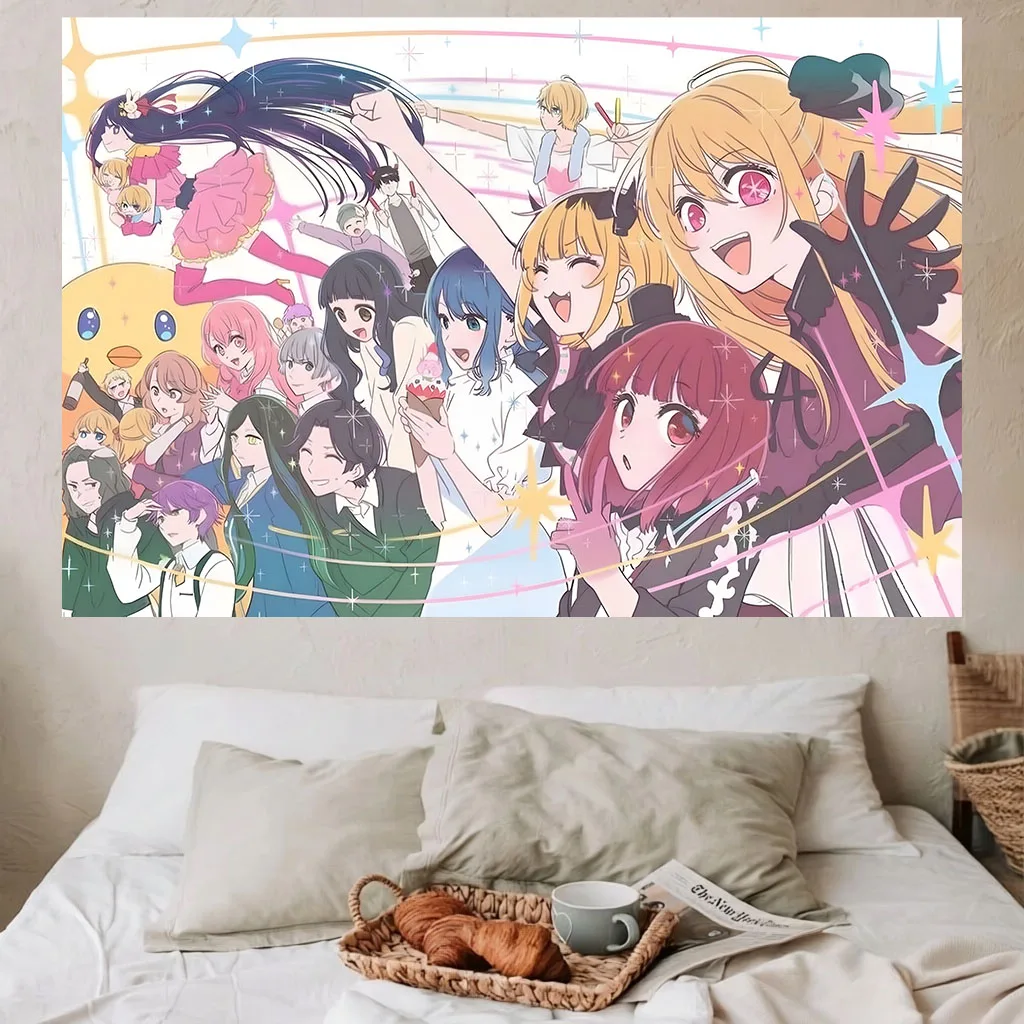 Oshi No Ko All Characters Anime Tapestry Wall Hanging Cute Manga Group Print Wall Art Decor for Bedroom Dorm Background Cloth