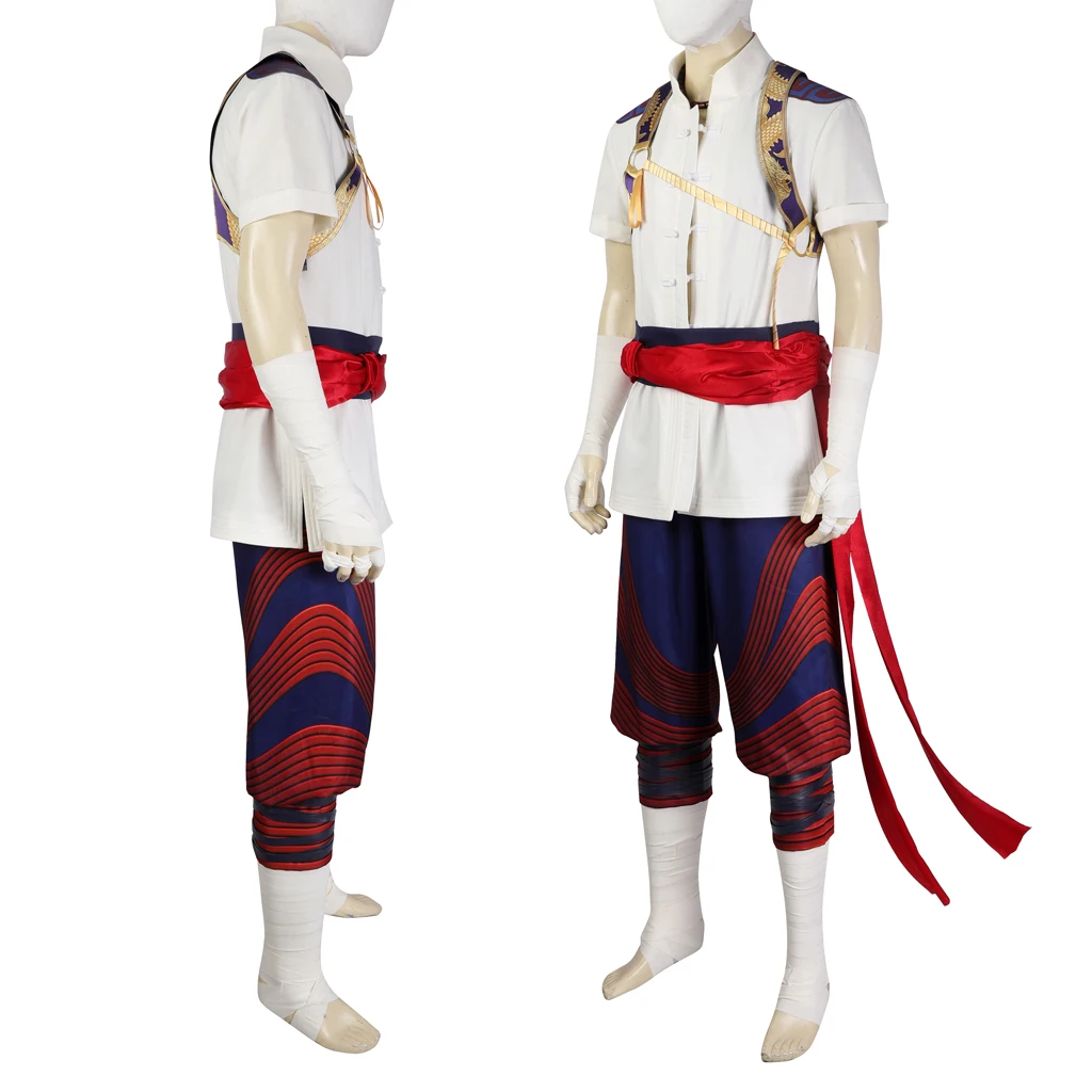 Mortal Kombat Liu Kang Costume Cosplay Liu Kang stile cinese bottone Top pantaloni scarpe Set Liu Kang tuta da battaglia vestito di arti marziali