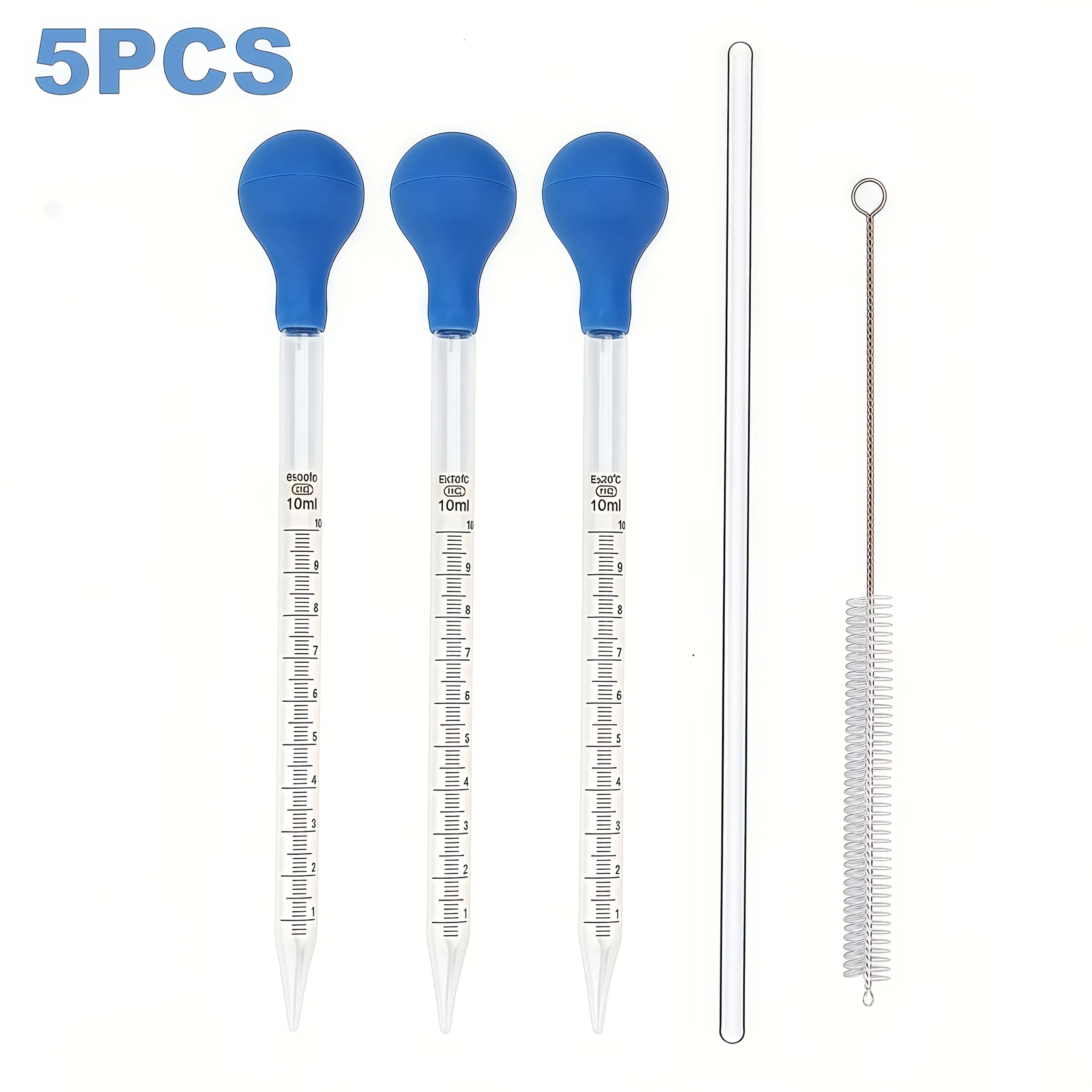 3PCS/5PCS glazen pipetdruppelaar, 10ml vloeibare druppelaar met roerstaafje en reinigingsborstel, rubberen gloeilamp en reinigingsborstel,
