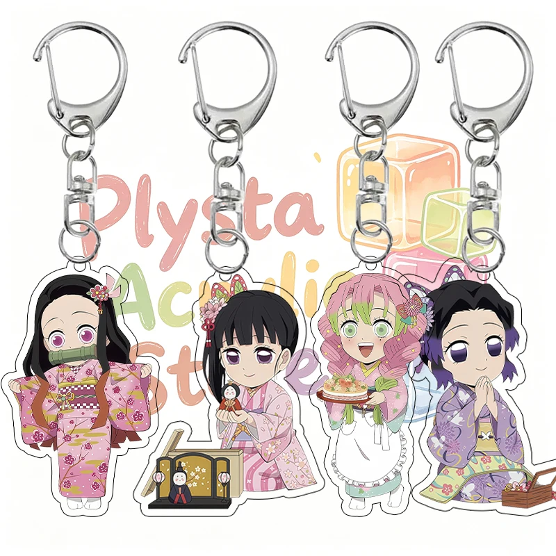 Q Version Nezuko Kamado Kanao Tsuyuri Mitsuri Kanroji Shinobu Kocho Demon Slayer Kimono Festival Acrylic Keychain Pendant Charm