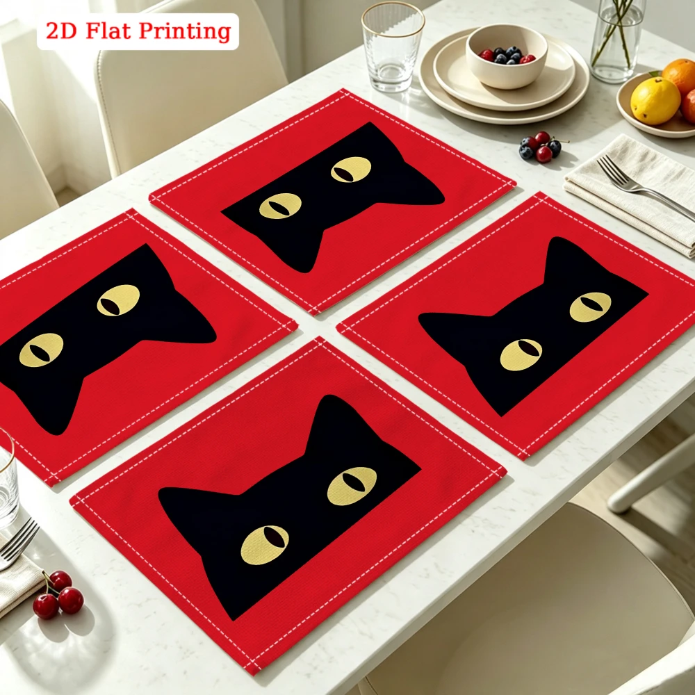 2Pcs Red Black Cat Eyes Placemat Table Mat Kitchen Dining Decor Non Slip Heat Resistant 30X40Cm