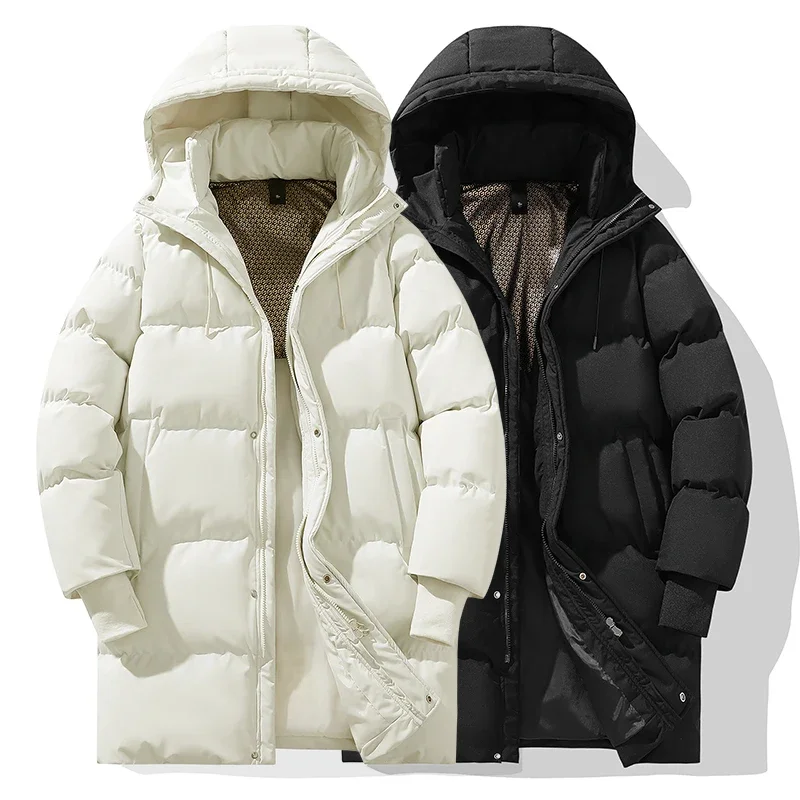 Mens Winter Long Down Jacket Brand Trendy Solid Color Hooded Puffer Jacket Men White Down Parka Women Outdoor Windproof Coat