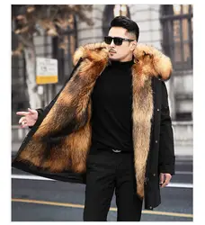 Parker Men's Imitation Fur Liner Winter Warm New Fur One-piece Coat Imitation Mink Fleece Mid-length Fur Coat