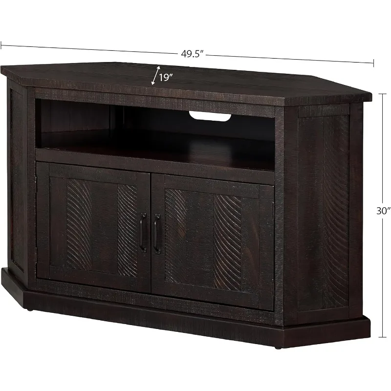 Gabinete de TV esquinero de madera maciza de estilo campestre, adecuado para sala de estar, dormitorio, fácil de montar