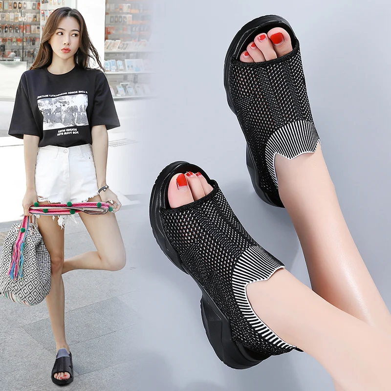 

Women's Open-toed New Elastic Increased Sandals Comfortable Mesh Breathable Shoes Women's Casual Summer Elastic Sandals сандалі