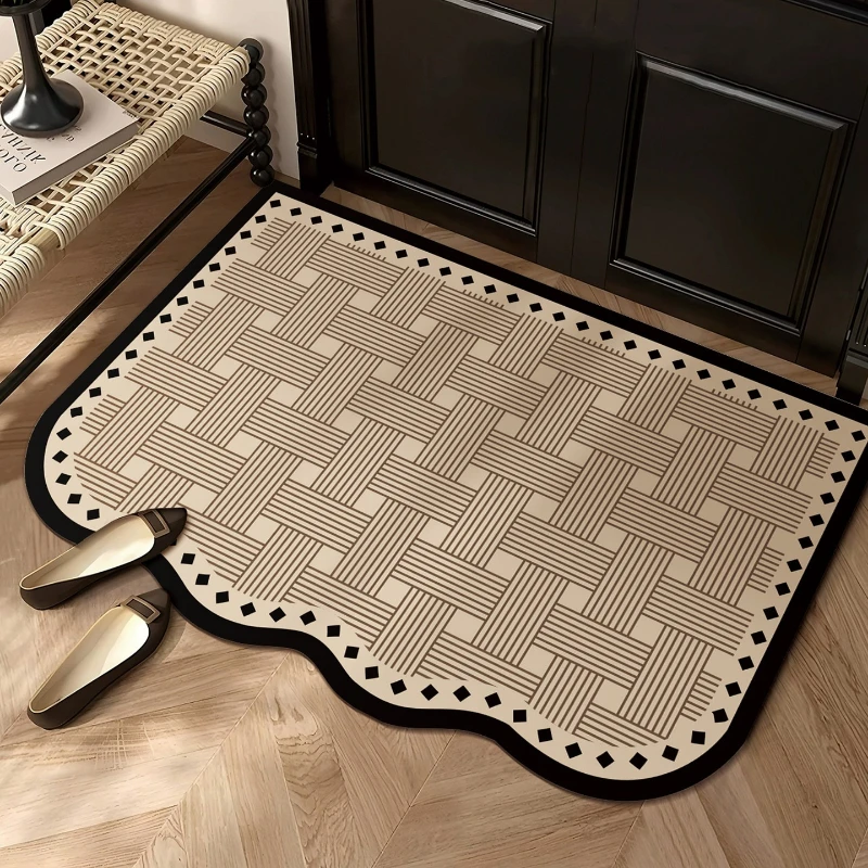 Entrance Doormat Welcome Rug Stain-resistant Wear-resistant Floor Mat Solid Color Geometric Pattern Carpet Home Decoration Rugs