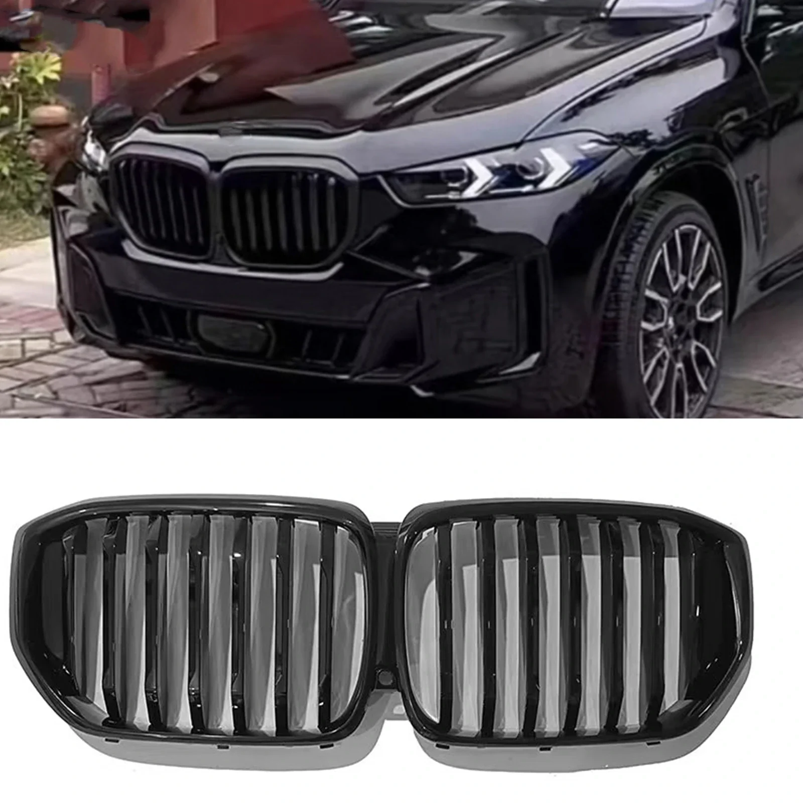 

New！ Front Grille Racing Grill For BMW G05 LCI X5 2023-2024 Single Slat Style Black Car Upper Bumper Hood Mesh Grid With Camera