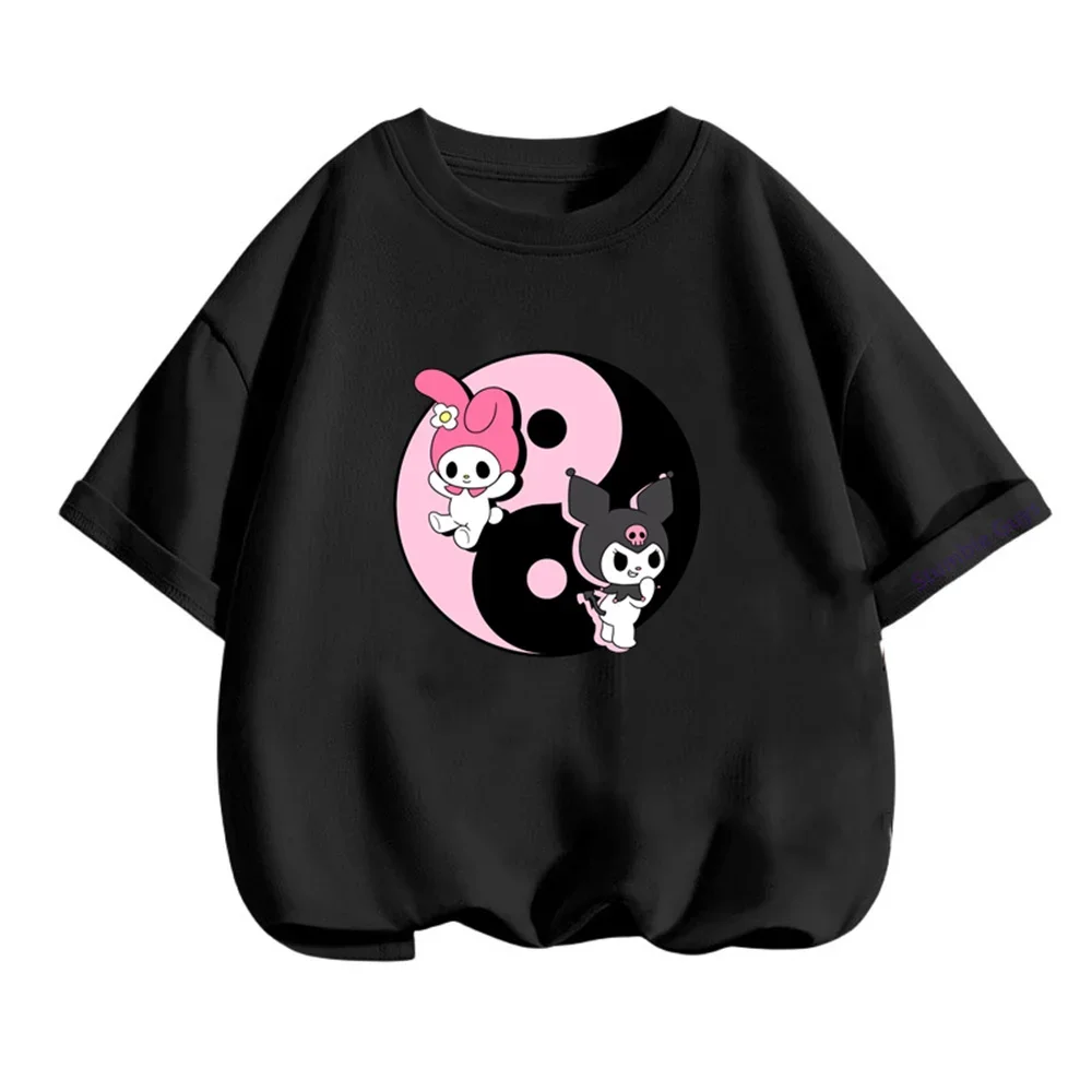 

Детская футболка Sanrio Kawaii Kuromi, летняя одежда для мальчиков и девочек от 3 до 14 лет, дышащая повседневная одежда