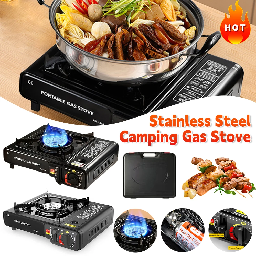 

Portable Burner Camping Gas Stove With Carry Case Stainless Steel BBQ Grill Kitchen Accessories for Outdoor Camping Picnic