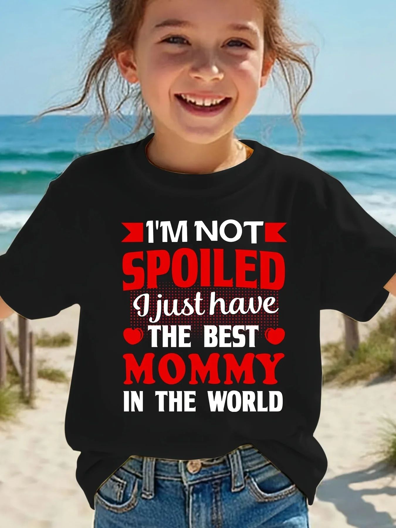 Girls Mommy Love Quote T Shirt Red And Black Text With Small Heart Design Cute Family Theme Short Sleeve Daily Casual Wear Tee