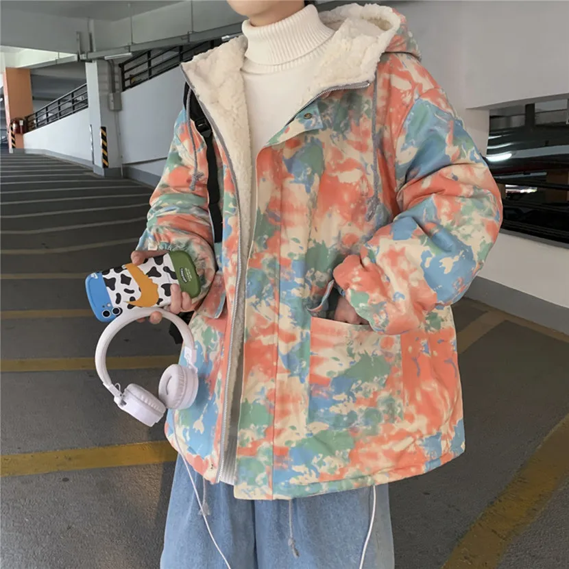 

Men's Jackets Fashion Fall-winter 2023 Lined with Cotton Oversized Hooded Coat Loose Parkas Print Puffer Wool Clothing V149