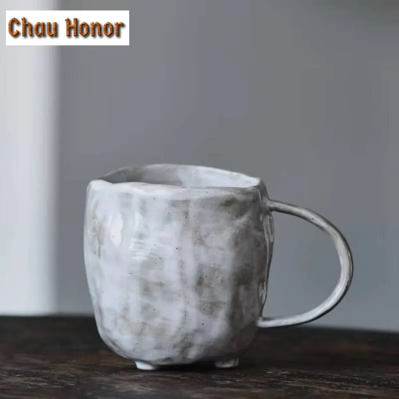 

250ml Handmade Powder Yin White Pottery Coffee Mug Oatmeal Breakfast Mug Afternoon Tea Mug Office Water Cup Drinkware Decoration