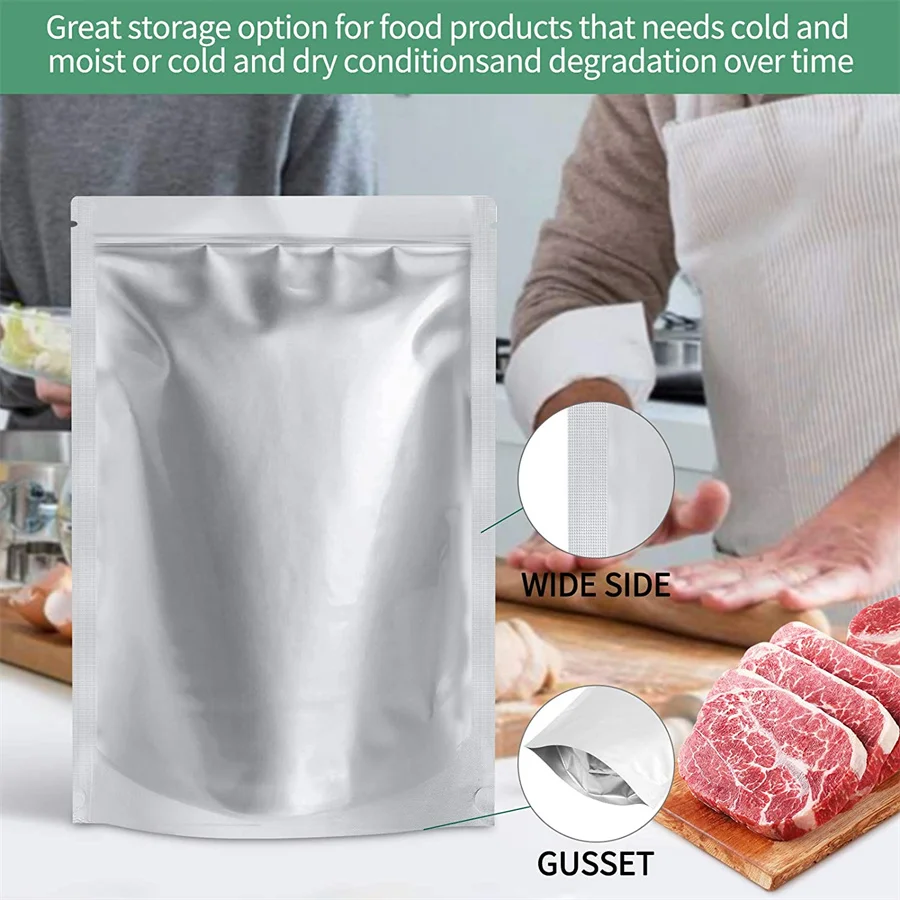 Lightproof Reusable Food-Grade Plastic Storage Pouches, Pure Aluminum Rounded Corner Bags to Organize Various Daily Dry Food
