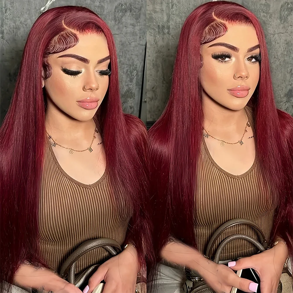 99J بورجوندي ملون مستقيم الشعر HD الدانتيل شعر مستعار أمامي 100% البرازيلي خصلات الشعر المستعار الإنسان قبل قطعها النبيذ الأحمر 13x6 الدانتيل الباروكات الأمامية