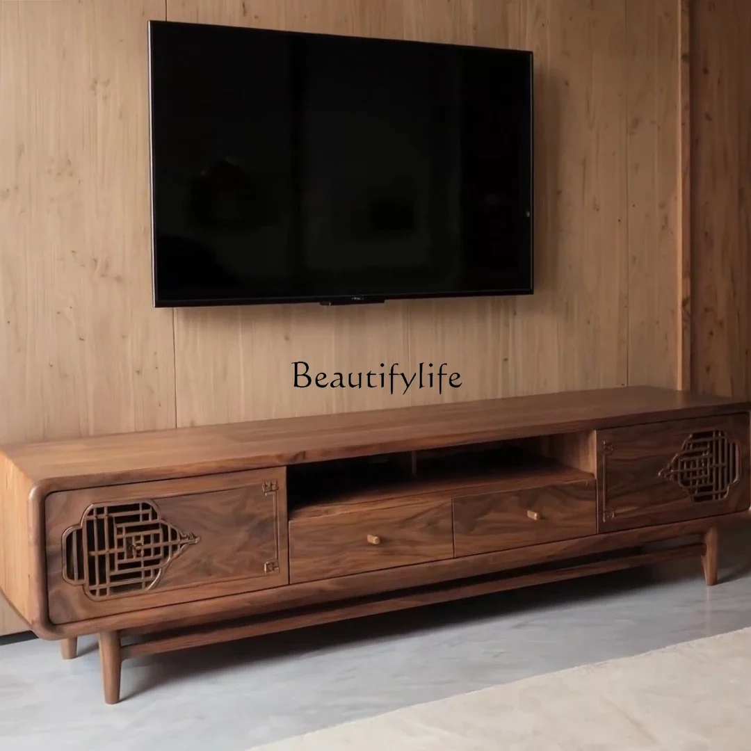 

yj21 New Chinese solid wood TV cabinet living room North American walnut modern simple TV cabinet