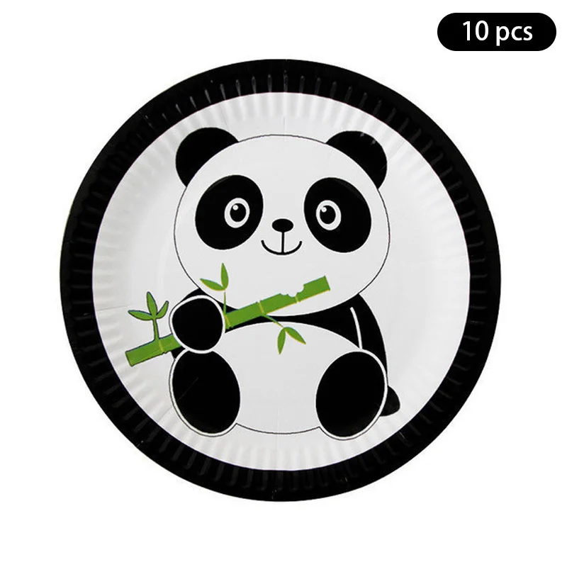 10pcs panda disposable cutlery set dinner plate children birthday party decoration cutlery set paper cup tissue wholesale