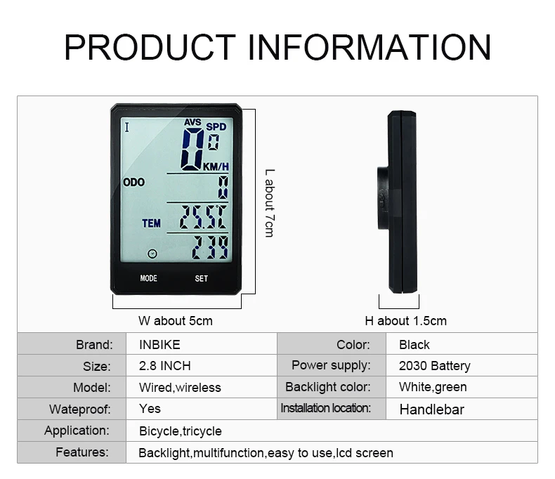 INBIKE 2.8 inch Bicycle Computer Wireless Bike Computer Light Headlight Set Rainproof Speedometer Odometer Cycling watch CX-9