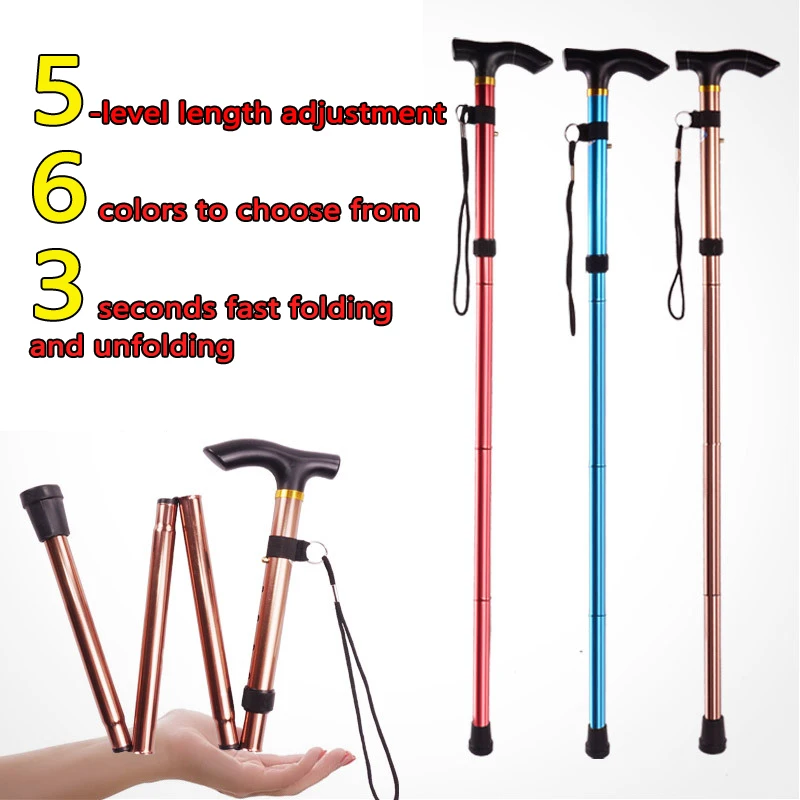 

Folding Trekking Pole with Seat | 5-Section Adjustable Walking Stick for Seniors & Elderly | Crutches Aid, Portable Hiking Cane