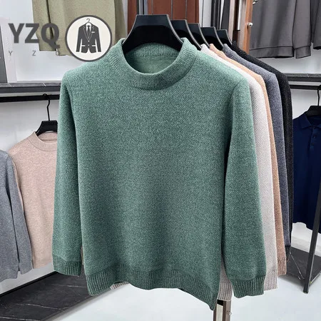 Loose Fit Round Neck Knit Jumper For Males Long Sleeve Rib Cuff Plain Knitwear Streetwear Easy Matching Autumn Outfit