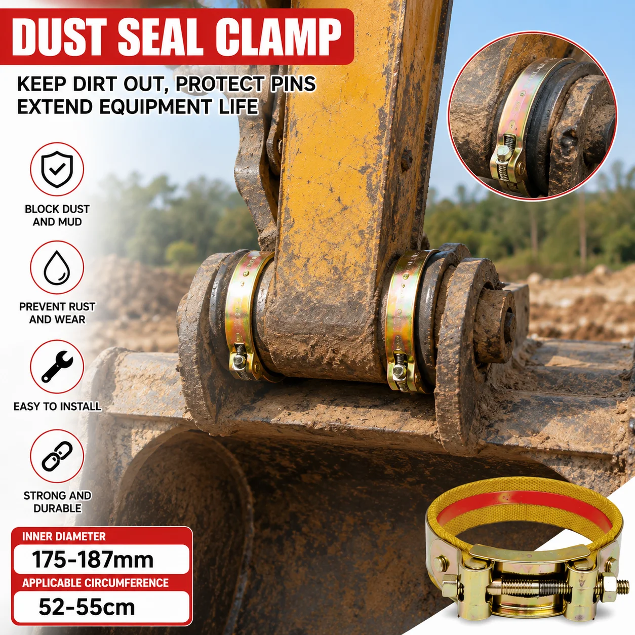 Set of 2 Excavator Clamps T Bolt Exhaust Pipe Clip Sealing For Heavy Duty Hose clamps Bucket Wear-Resistant Bucket Dust Ring
