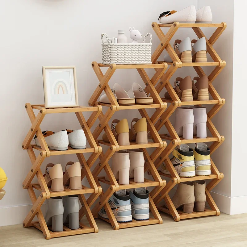 Simple Nanbamboo Cross Shoe Rack Multi-storey Indoor Bedroom Dormitory Home Doorway Storage Rack Small Shoe Cabinet Saves Space