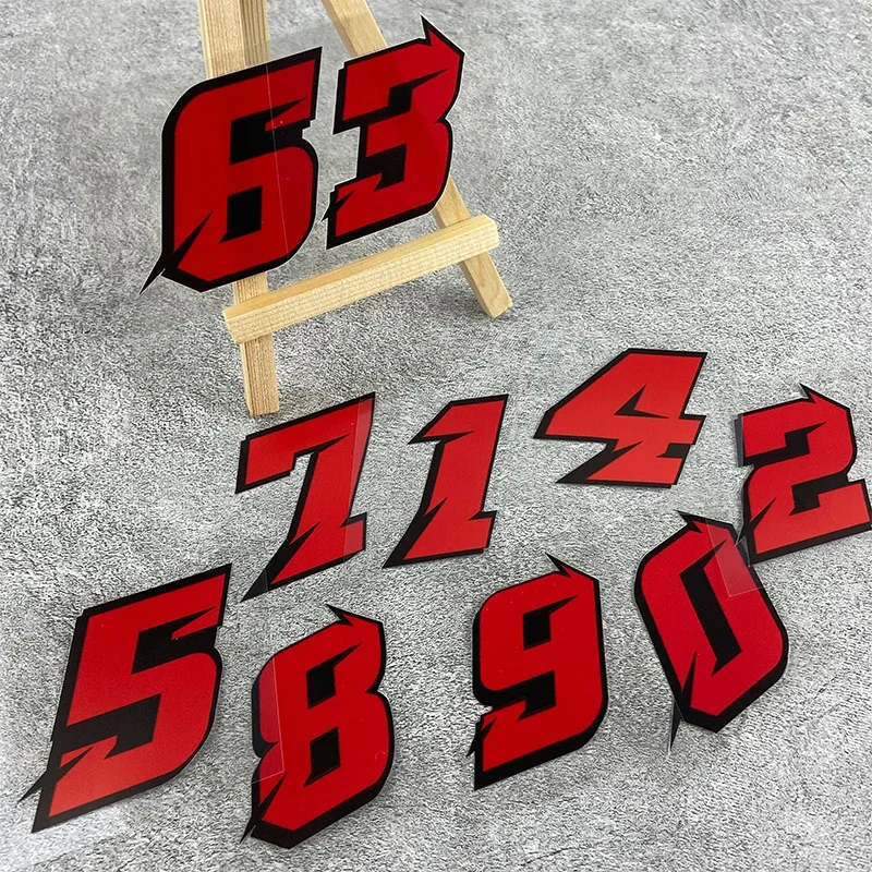 1PC 0123456789 Red Number Motorcycle Stickers Motorbike Fuel Tank Side Panels Scooter Helmet DIY Moto Fashion Vinyl Decals