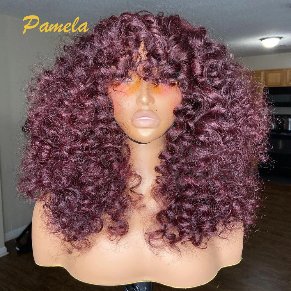 30inches Ginger Red Colored Glueless Wig Human Hair Ready To Go Loose Wave 13x4 Transparent Lace Front Human Hair Wigs With Bang