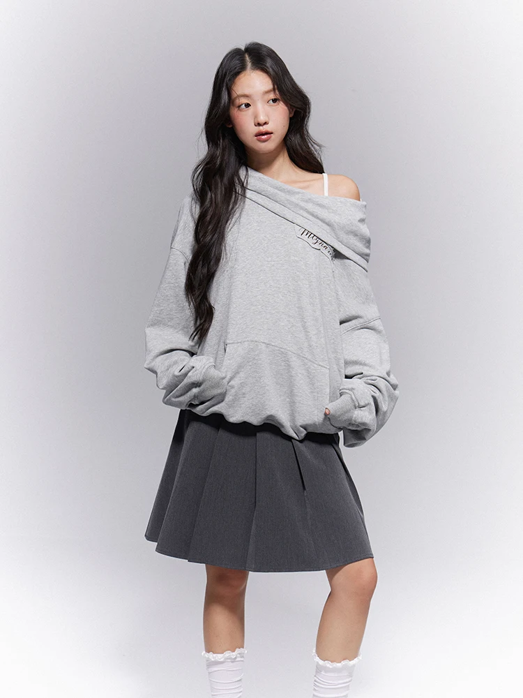 

Свободная женская толстовка оверсайз в винтажном стиле с открытыми плечами, длинными рукавами, в уличном стиле, из смесового хлопка и полиэстера, повседневный удобный топ