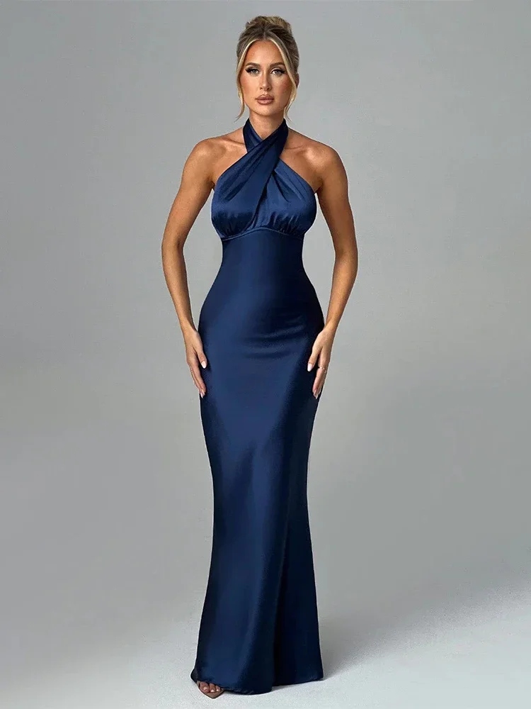 BWQ Elegant Maxi Long Slim Bodycon Dress Women Halter 2024 Spring Summer Dress Backless Nightcklub Sexy Party Dresses