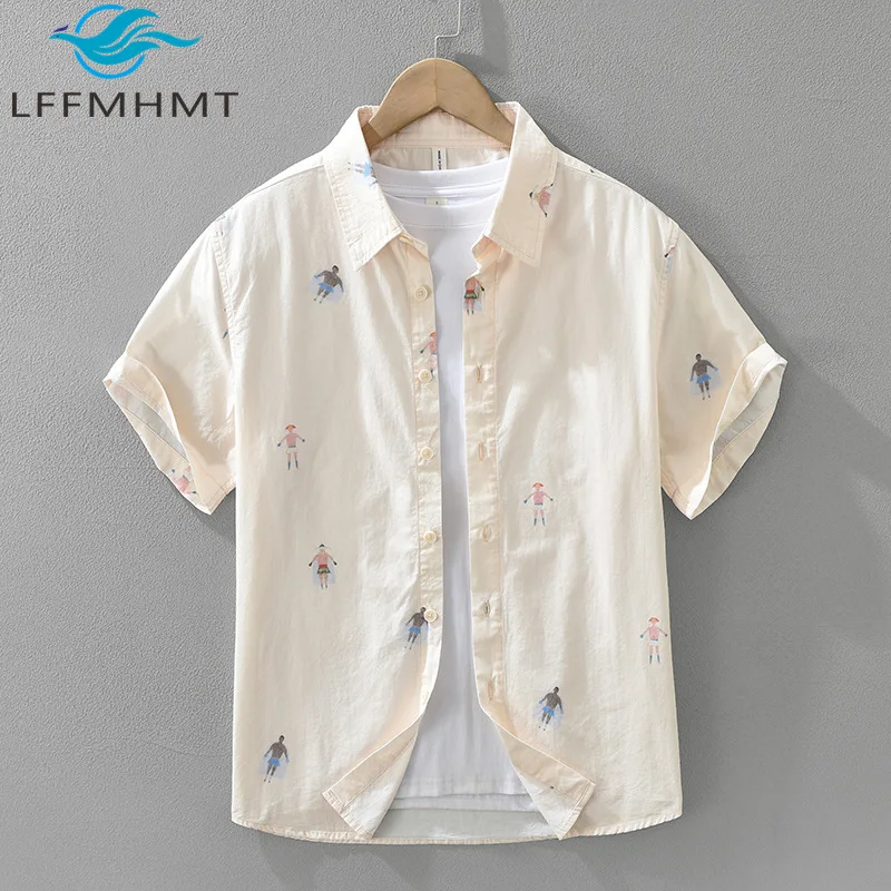 8178 100% Cotton Cartoon Printing Japan Fresh Style Short Sleeve Shirt for Men Summer Fashion Good Quality Slim Fit Daily Blouse