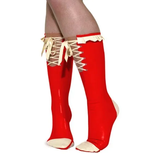 

Latex Rubber Socks Socken Ruffle White&red Ankle 0.4mm Accessory Size S-XXL