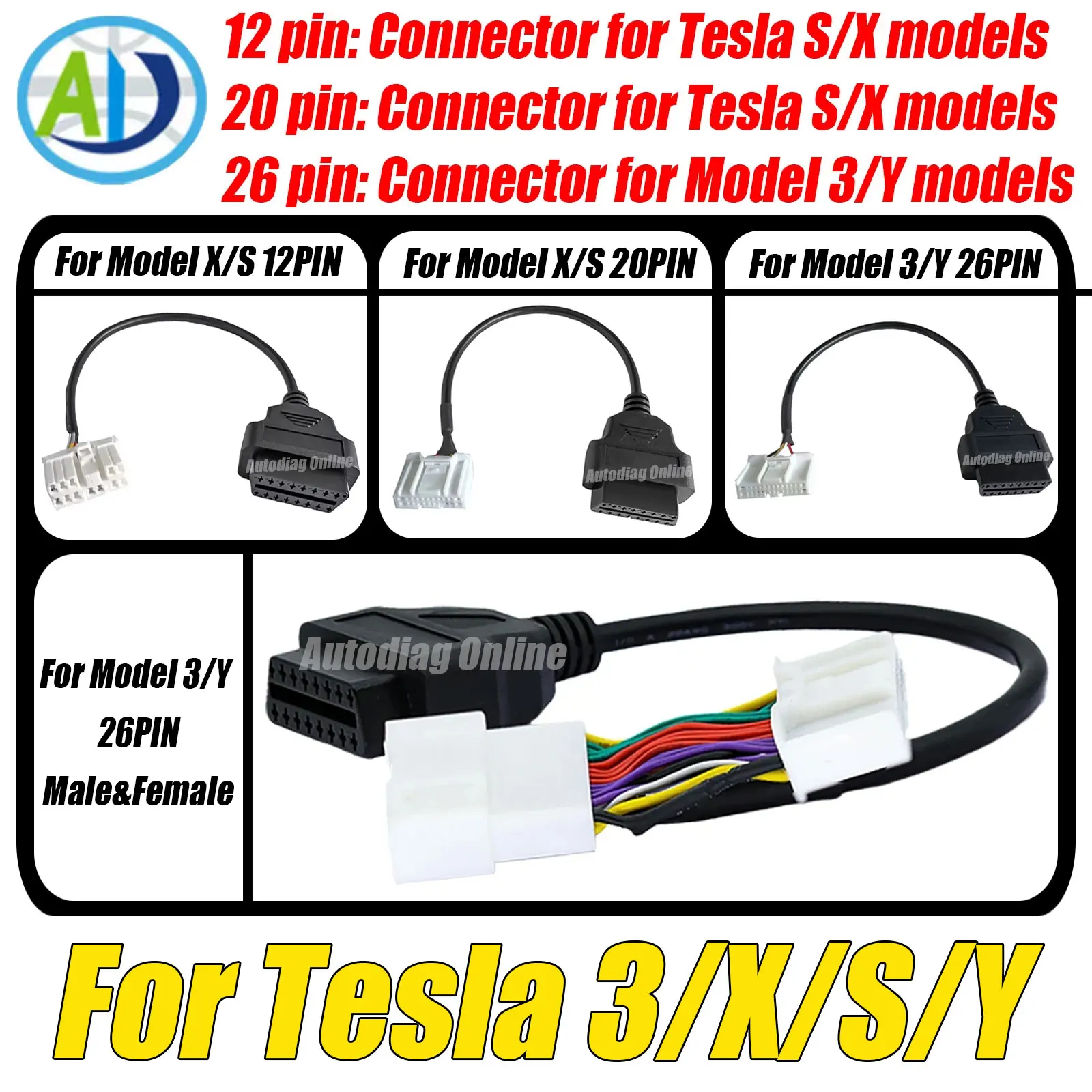 

OBD2 Adapter Cable For Tesla Model S Model X Model 3 Model Y OBD2 Diagnostic Connect 26Pin 20pin 12pin Harness For X431 Scanner