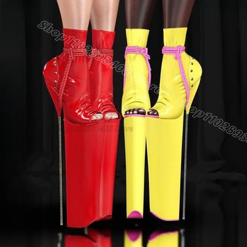 

Red Platform Stiletto Sandals Rivet Decor Open Toe Solid British Style Design for Women Party Sandal Boots Zapatos Para Mujere