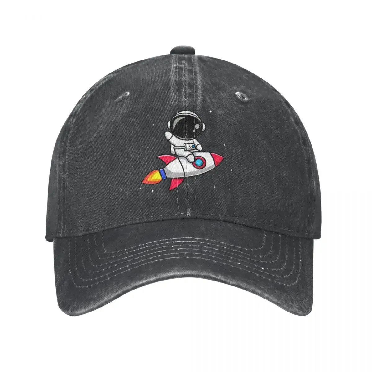 Astronaut Riding Rocket Cartoon Baseball Caps Men Women Distressed Denim Washed Snapback Cap Space Lover Summer Gift Hats Cap