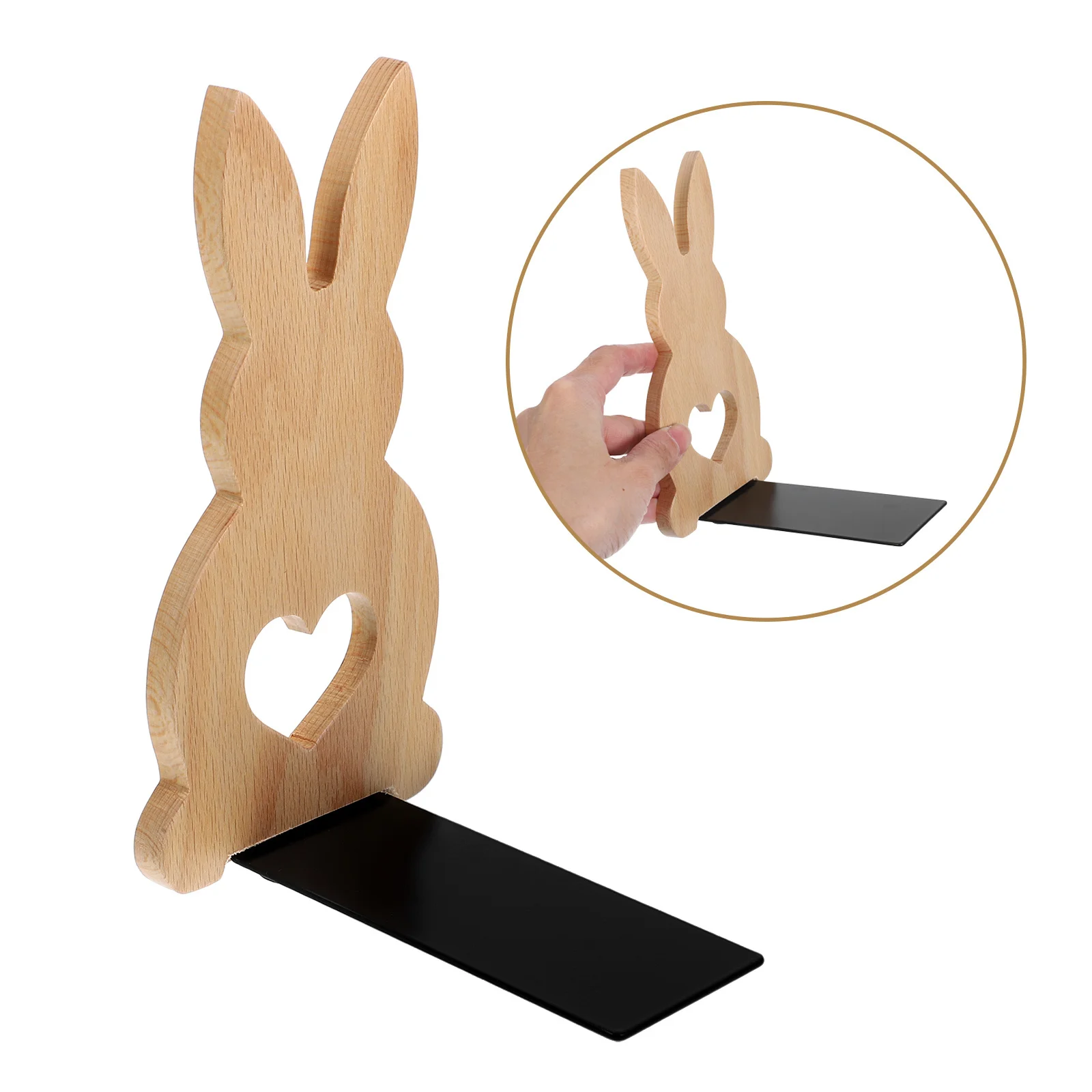 

Wooden Rabbit Book Stand Bookshelf Ends Stoppers Bears Artificial Desk Accessories