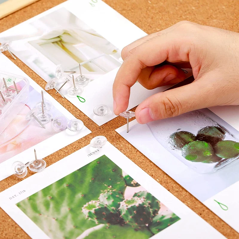 Chinchetas transparentes A56G, chinchetas pequeñas de plástico, punta de acero y cabeza de plástico transparente para tablero de corcho