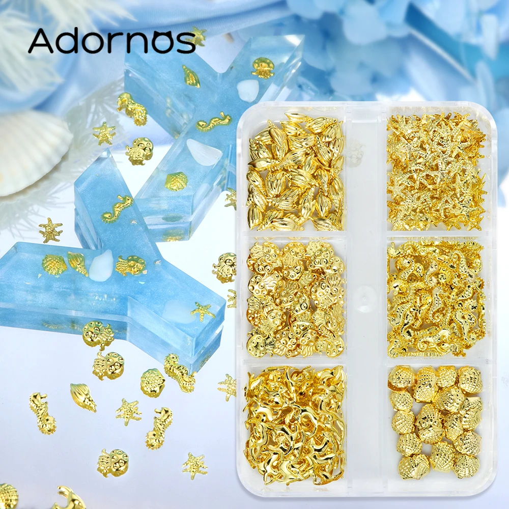 

6 Grids Beach Style Golden Rivets Epoxy Resin Filler Jellfish Starfish Filling Accessories Summer DIY Keychain Making Supplies