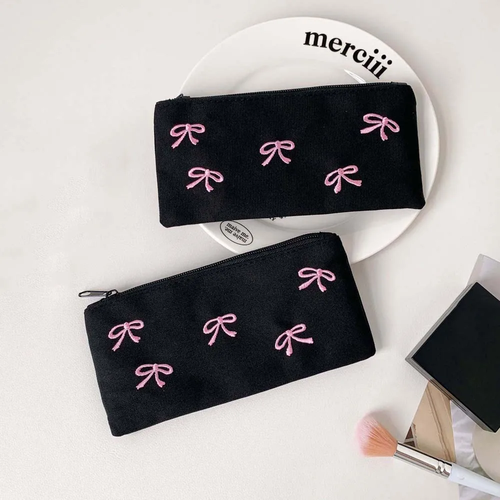 Bowknot Bow Stationery Bag Large Capacity Desktop Storage Korean Style Pencil Case Aesthetic Ins Style Bow Pencil Pouch Student