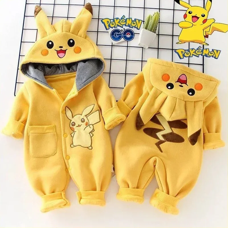 Hot Pokemon Pikachu Cartoon Baby Newborn Winter Long-sleeved Clothing 0-3 Years Old Kid Rompers Babies Toddler\'s Clothes Onesie