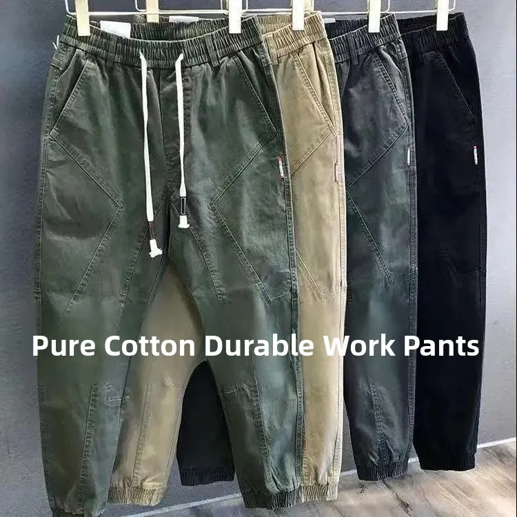 

Spring Autumn Cotton Work Trousers Men's Loose Fit Dstring Cargo Pants Durable Workwear Youthful Vitali Sle Summer Spo...