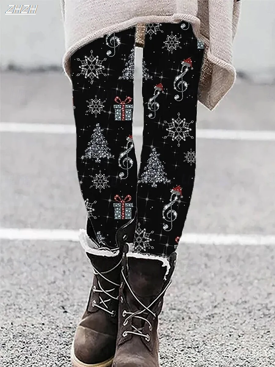

Women's Leggings Vacation Vintage Fashion Full Length Pant Ugly Christmas Graphic Christmas Tree Christmas Printing Thermal Warm