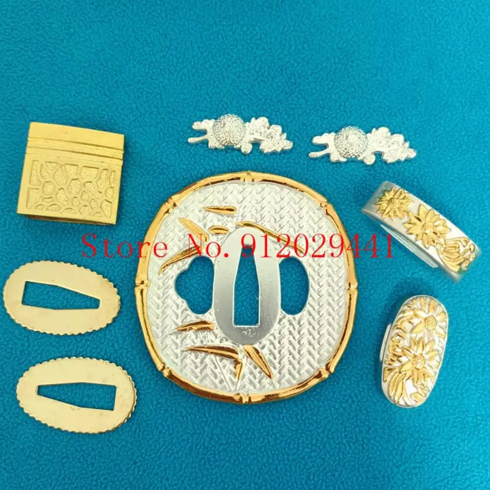 BEAUTIFUL ALLOY BAMBOO FLOWER GUARD TSUBA FUCHI KASHIRA MENUKI SEPPA FOR JAPANESE JAPAN SWORD SAMURAI KATANA NICE A SET NEW