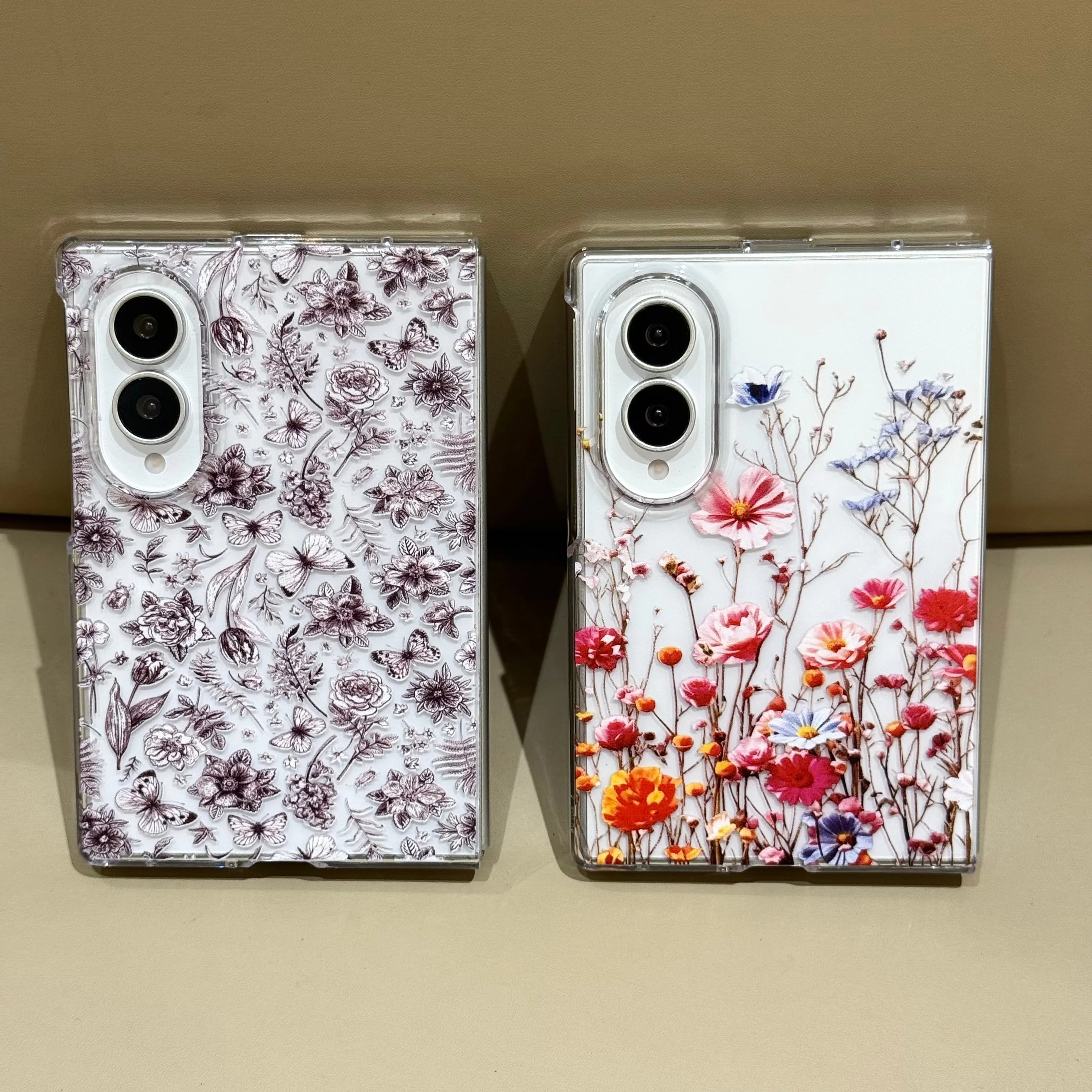 Image of Schutzhülle mit Blumen- und Schmetterlingsdesign für Samsung Galaxy Z Fold 8Ultra/Wide/7 mit Trageband, stoßfeste Vollschutzhülle für Z Fold4/3 5G