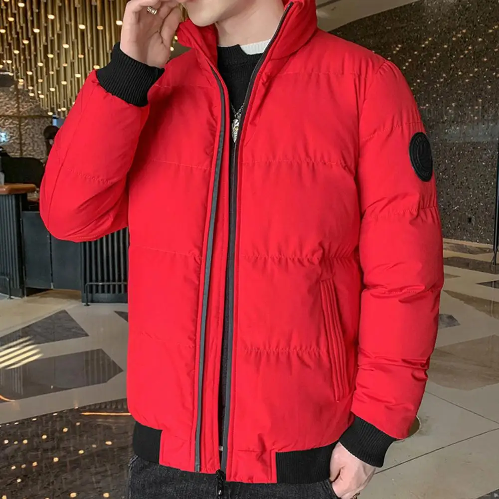 Korean Cotton Padded Jacket Coat Solid Color Thicken Winter Zipper Loose Plus Size Men Jacket Windbreaker