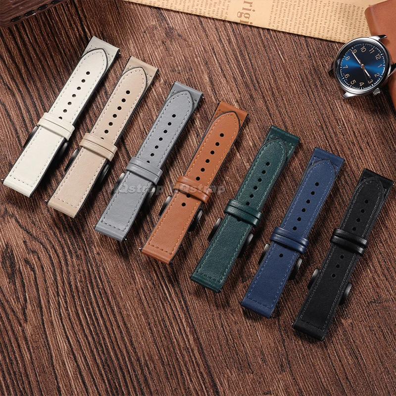 Leather Silicone Watch Band 20mm 22mm Vintage Soft Cowhide Strap Quick Release Replacement Bracelet Sport Waterproof Wristband